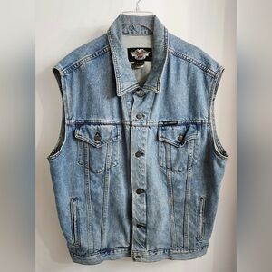 Harley-Davidson Mens Jean Vest Bar/Shield Back Piece Leather Patch Size Large